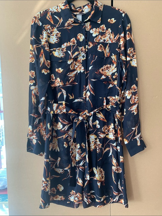 H&M Pants - H&M Deep Navy Floral Tie-Waist Long Sleeve Overalls